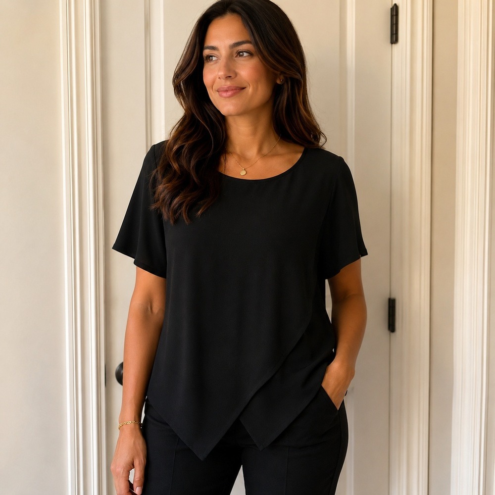 Black Layered Short-Sleeve Blouse - Women
